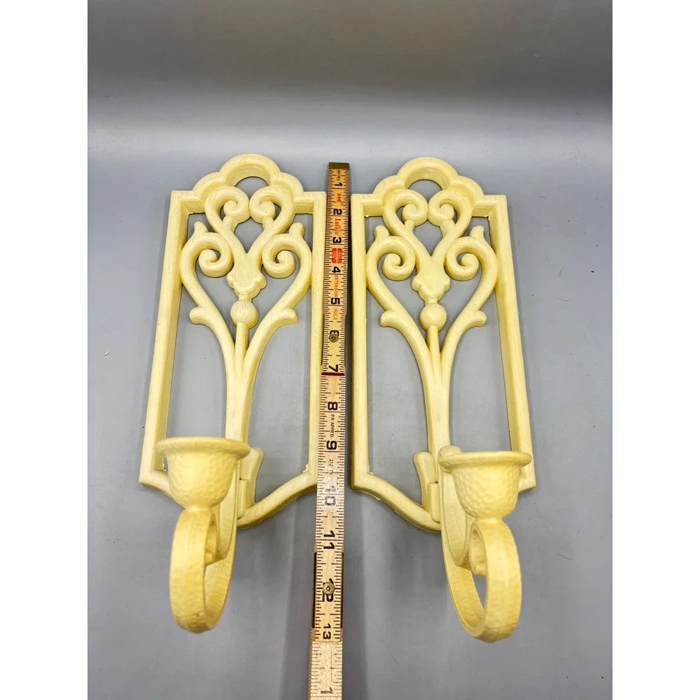 Vtg Homco Pair Ornate‎ Scroll Wall Sconces Cream Beige Candle Holder MCM